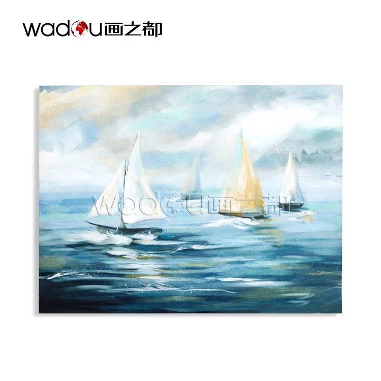 Coloful High Quality Home Decoration Sea Sailboats Wall Art Canvas Ocean Picture Paintings For Bedroom