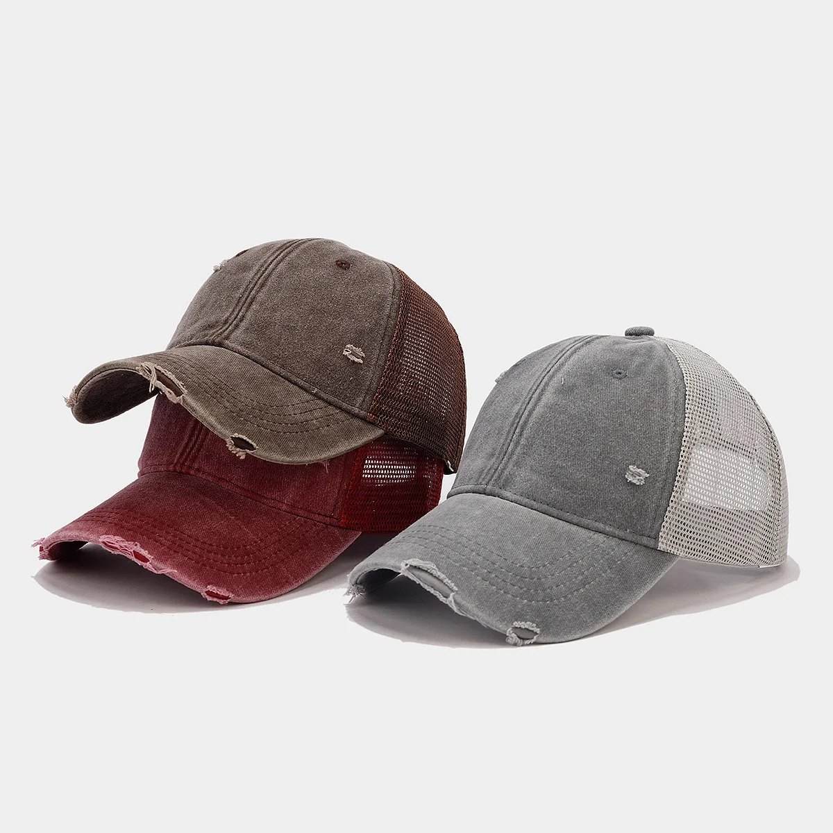 Plain blank washed cotton adult unstructured distressed mesh vintage trucker cap baseball hat