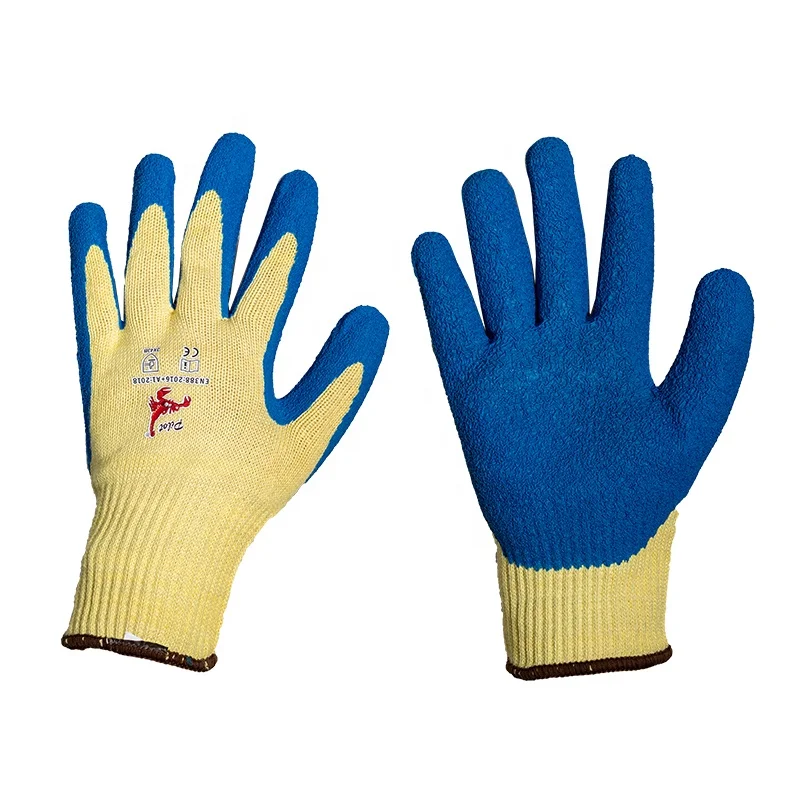Cut Resistant Aramid Knit Crinkled Latex Multi Function Labour Gloves to Keep Hands from Scrapes
