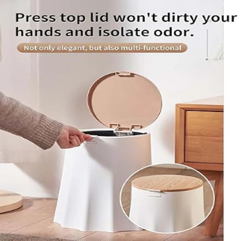 Bedroom Trash Can with Press Top Lid 10L Office Trash Bin Waste Basket 3 Gallon Plastic Garbage Bin for Home Bathroom Kitchen