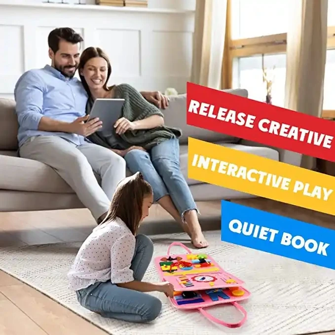 Jinying Pink Busy Board Book Toddler Kids Educational Montessori Toys Felt Cloth Book