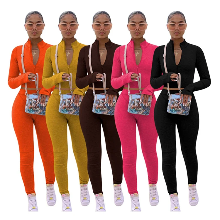 
 Wholesale Hot Selling Sexy Solid Color Hoodie Long Sleeve Tracksuit Velour Two Piece Set  