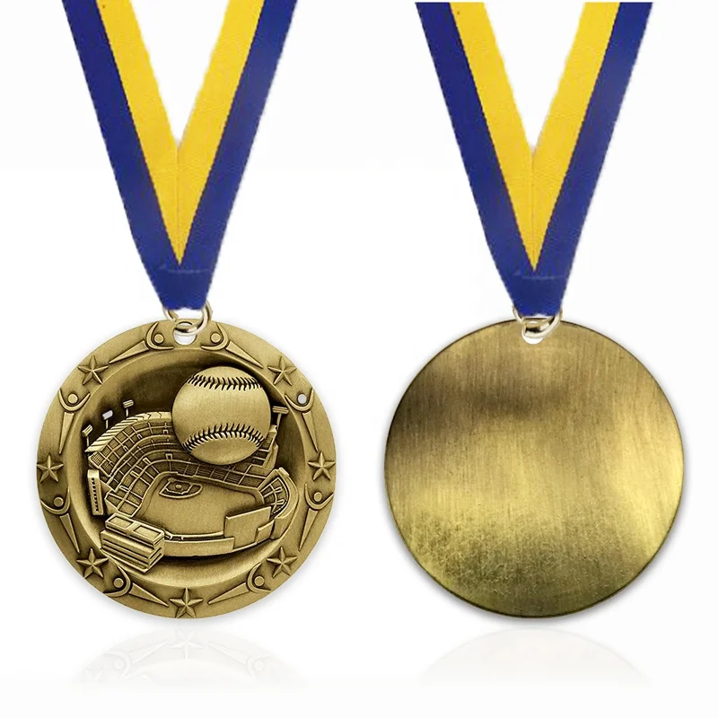3D relief Metal zinc alloy zamak Sports Baseball competition championship gold silver bronze honor award Medal medallion trophy