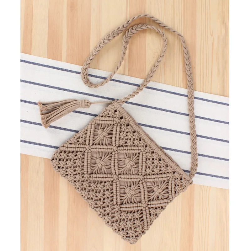 Fashion Vietnam Turkish Thailand Handmade Knitting Bag Crochet Cutout Woven Cotton Rope Bag Handbag Beaded Envelope Clutch Bag