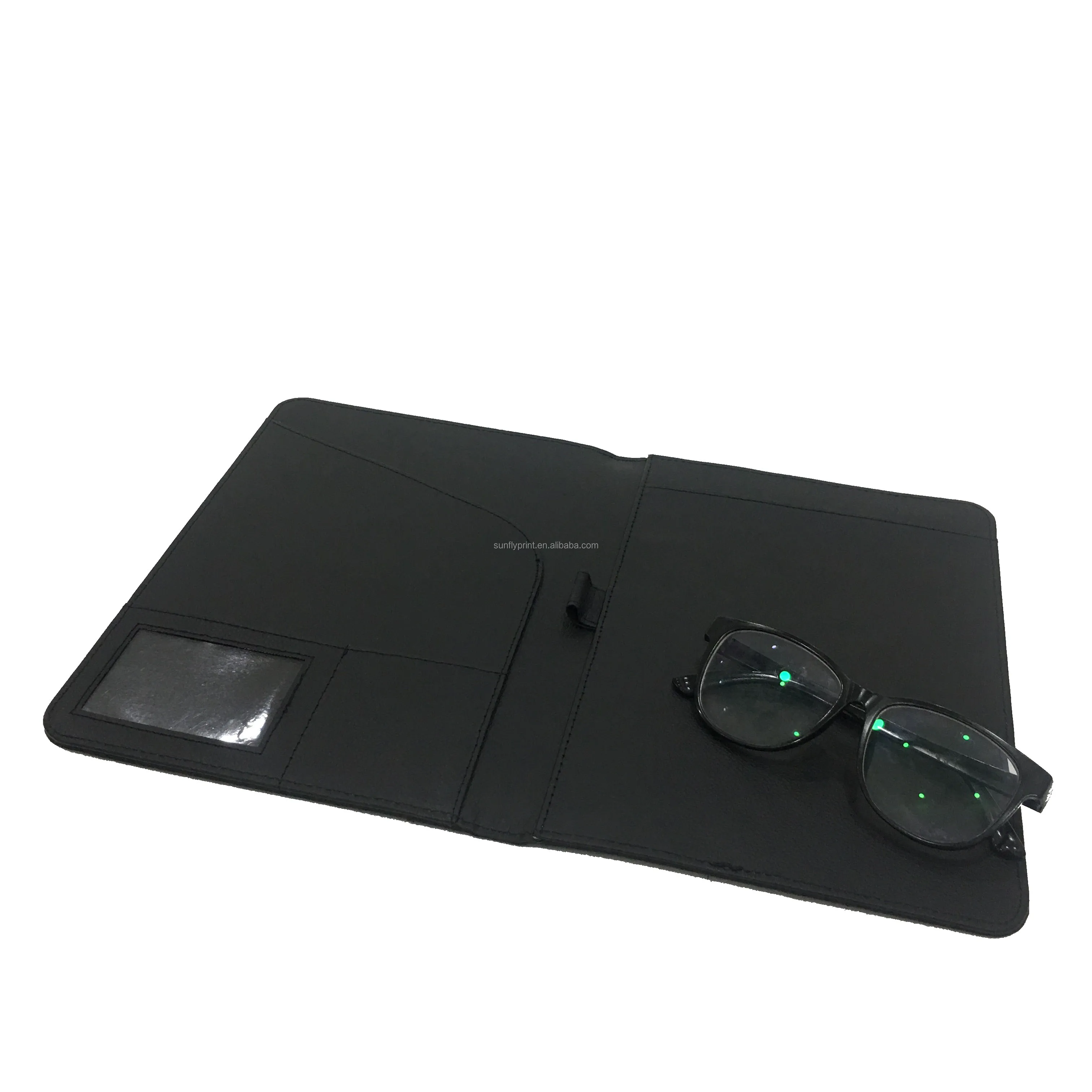 Black A4 Executive Conference Folder Portfolio PU Leather Document  Multifunction Office File Folder Customize Logo Printing