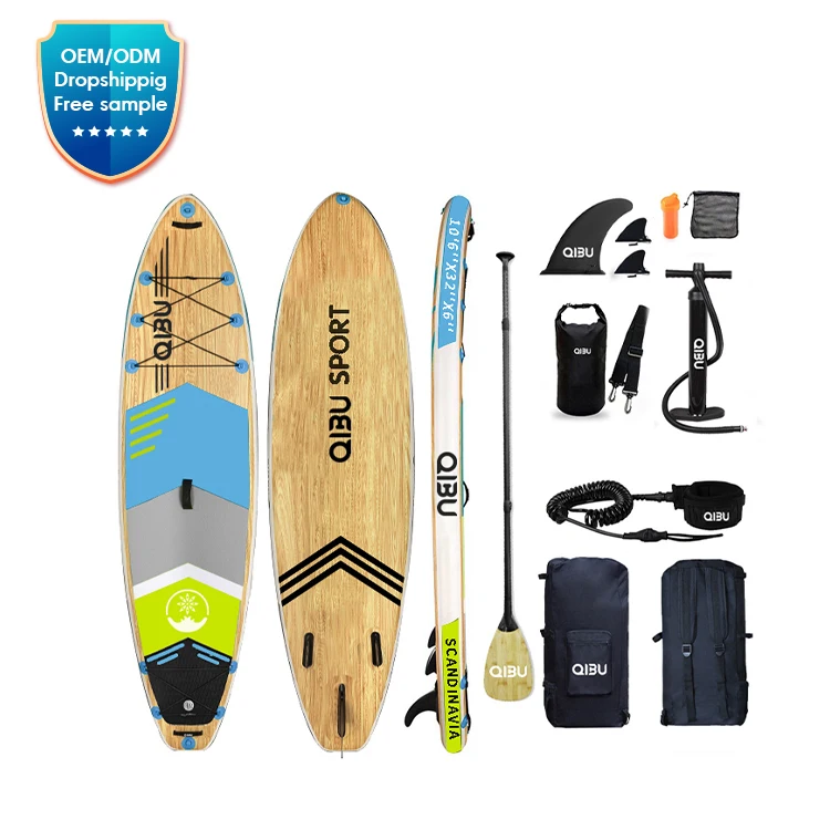QIBU Hot sale new design wooden inflatable stand up paddle board sup board free shipping