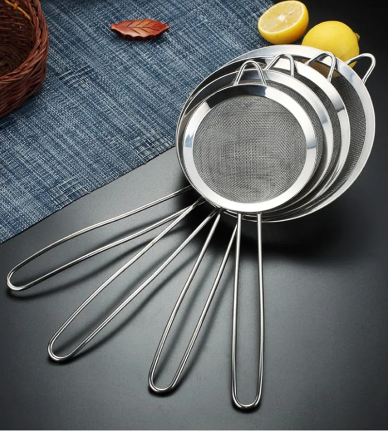 
3pcs Premium Quality Kitchen Fine Mesh Stainless Steel Fine Mesh Strainers Colander Sieve Set With Long Handle 