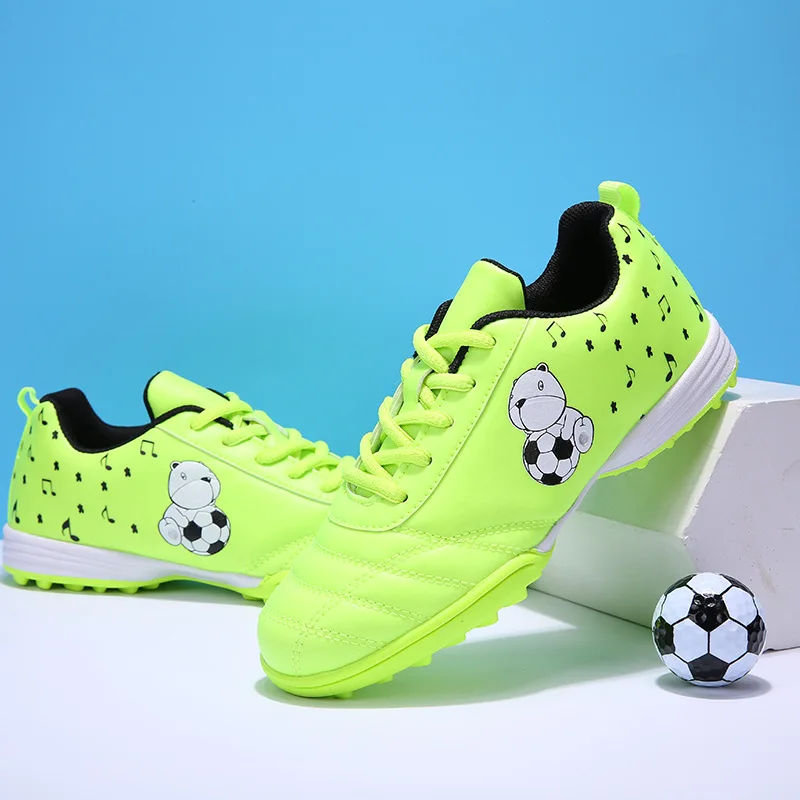 
Lacing Soccer Shoes Professional Training Children Running Sneakers Wear-resistant Anti-Skid Cartoon Kids Football Shoes 