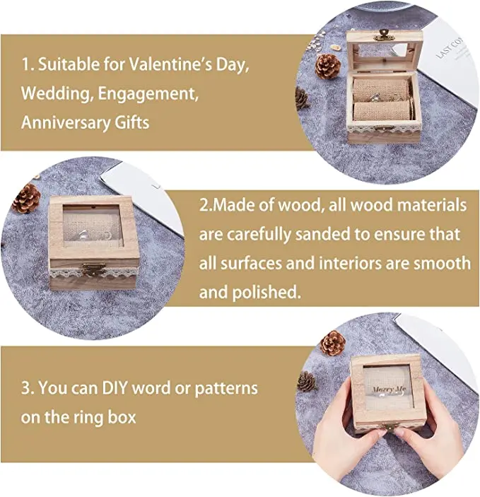 Wooden Wedding Ring Box Vintage Double Ring Display Organizer Rustic Style Jewelry Box