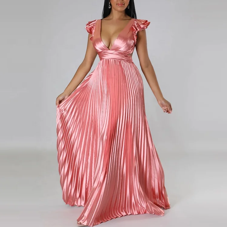 custom designer fashion female summer wholesale lady long maxi Pleated women dress elegant