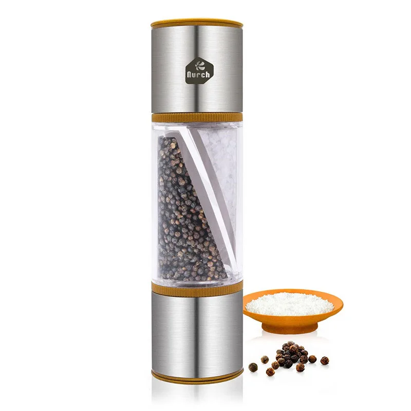LHS Two heads Manual salt and pepper mill in stainless steel
