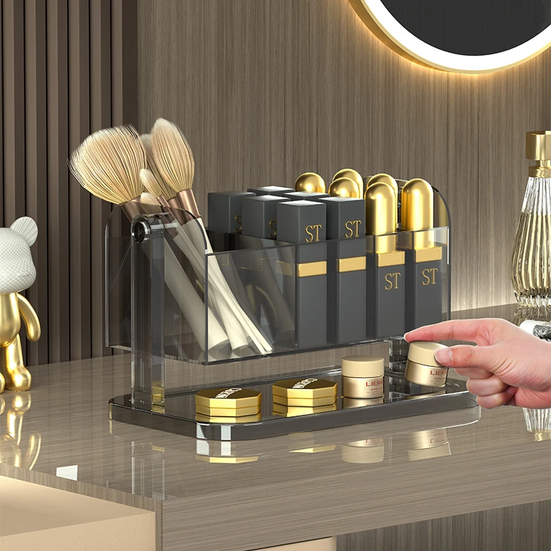desktop beauty large plastic makeup brushes holder make up organizer clear vanity cosmetic lipstick storage box