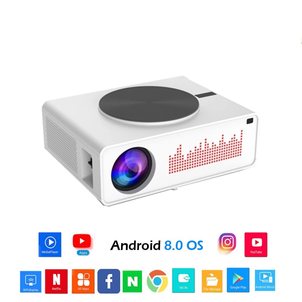 [2020 Amazon Hot Projector] New Design Android 8.0 Native 1080p Full HD 4K LCD LED Portable Home Theater Movie Projector