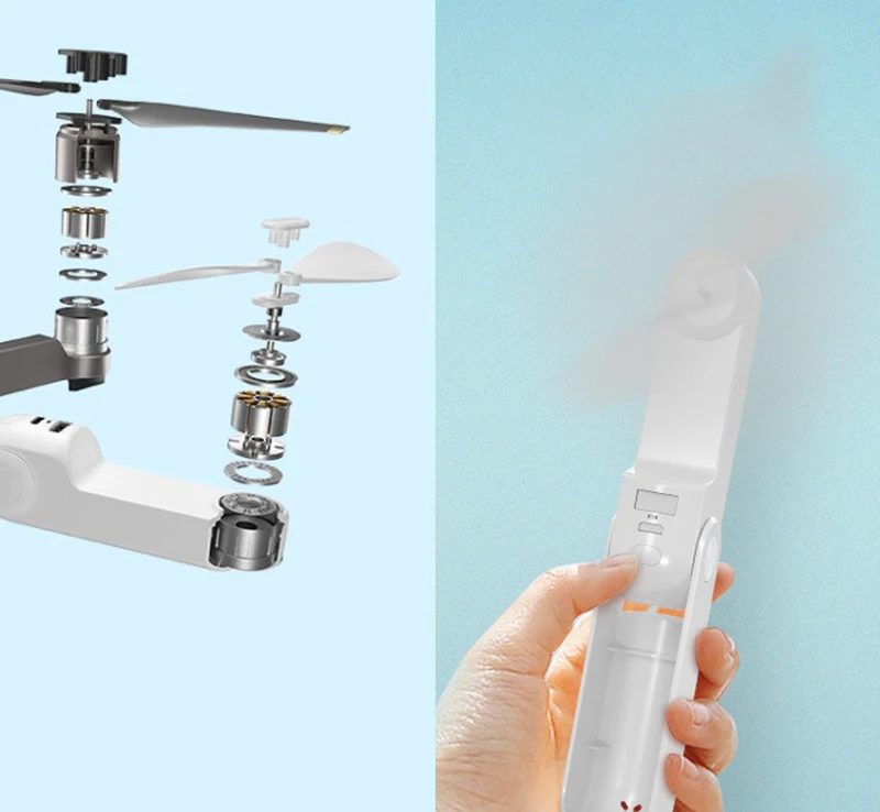 Factory custom multi usage USB fast charger folded min pocket fan, Promotion price  power bank LED light air fan