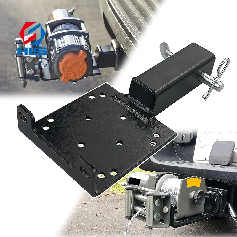 12V Voltage Towing Parts New 2-Inch Carbon Steel Winch Mounting Bracket ATV/UTV/Truck Trailer Hitch Receiver Winch Mount Plate