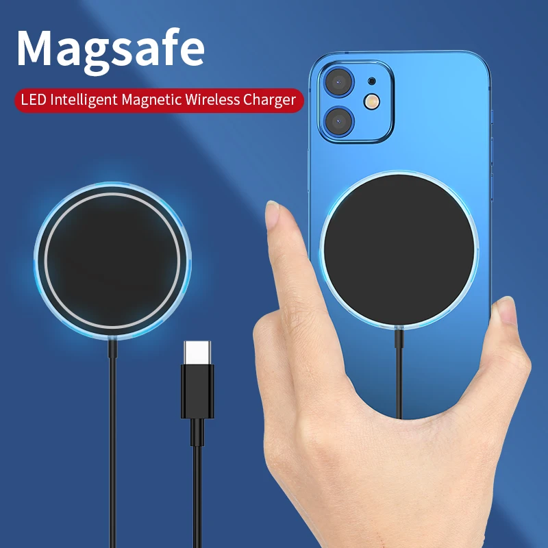 15W Magnetic Wireless Charger For iPhone 12 Pro Max Mini QI Fast USB C PD Adapter Original LED Light Magnet Charge