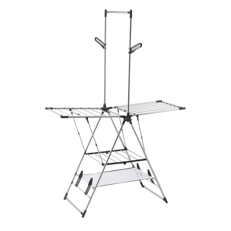 Factory Price Stainless Steel Foldable Clothes Hanger Rack Stand Coat & Clothing Drying Rack Metal Laundry Airer for Storage