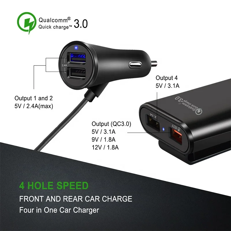 Universal Portable Super Car Charger Usb Fast Charging Qc3.0 Cigarette Lighter Adapter 4 Port Car Charger Manufacturer