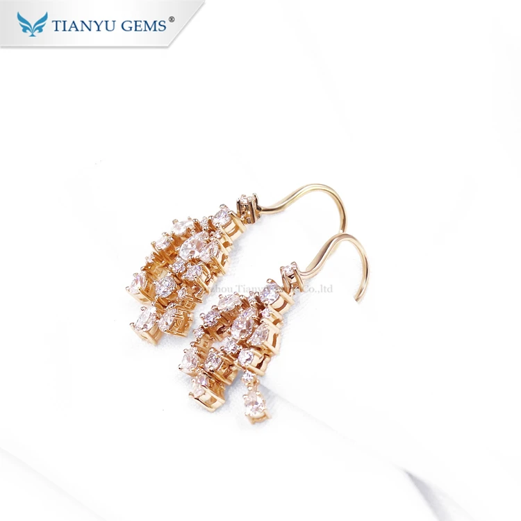 Tianyu 14k/18k yellow gold earring colorless moissanite drop earring for ladies fashion earrings