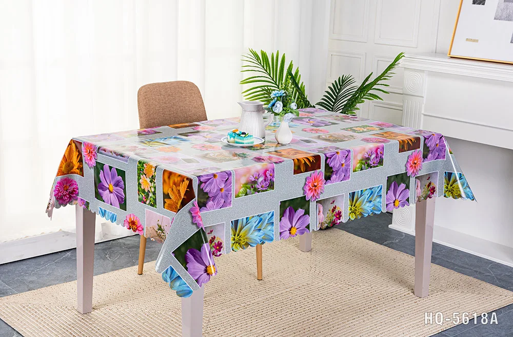 Floral Style Home Decorative Plastic Embossed Table Cloth with Yarn Backing