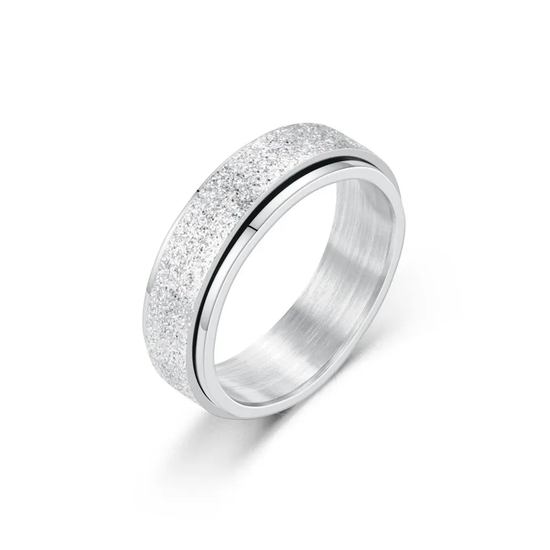Frosted Ring with Rotatable Anti Anxiety and Stress Relief Ring Couple Ring Jewelry Wholesale Titanium Steel 5g CLASSIC 5pcs
