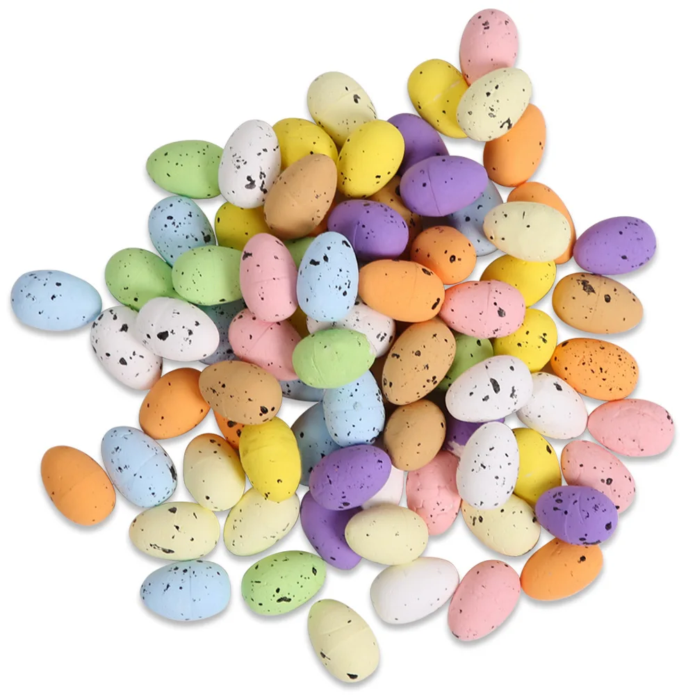 100Pcs Foam Easter Eggs Happy Easter Decorations Painted Bird Pigeon Eggs DIY Craft Kids Gift Home Decor Easter Party