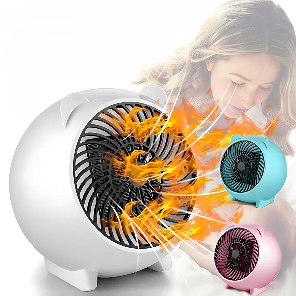 Mini Cute Round Portable Household Use Fast Heating PTC Ceramic Space Air Hot Electric Fan Heater For Home Room Desk Winter Warm
