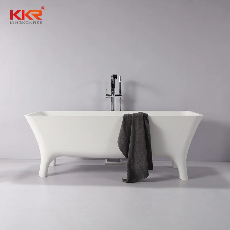 KKR Latest Artificial Stone  Freestanding Bathtub Comfortable Matte Glossy  White Sale Cross OEM Style With 4 Support Feets
