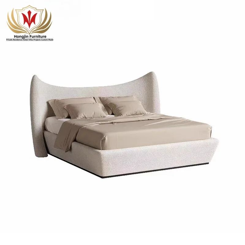 HJ HOM Modern unique design queen size beds home villa apartment fabric upholstered king size bed for bedroom