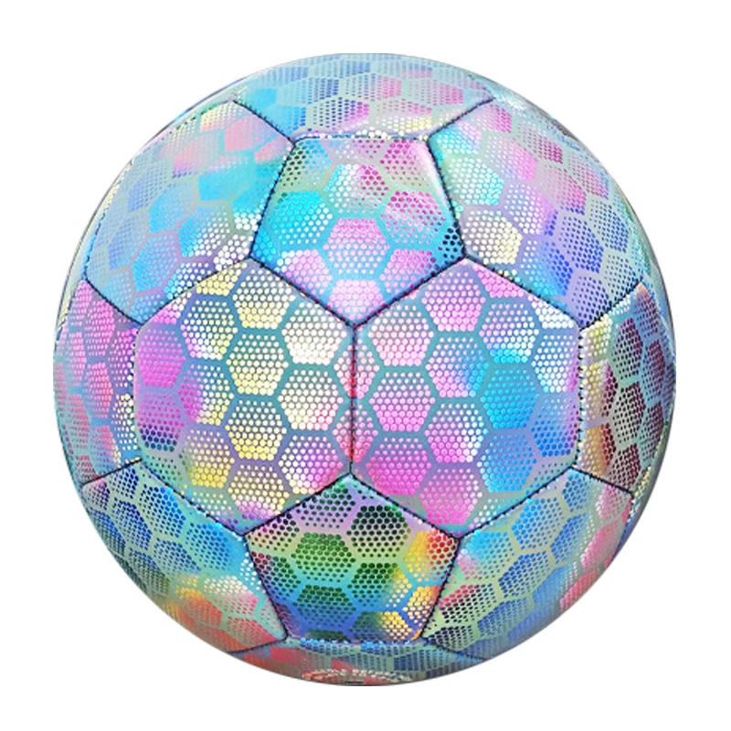 Custom logo and size Holographic Reflective glowing soccer ball glow in the dark football balls