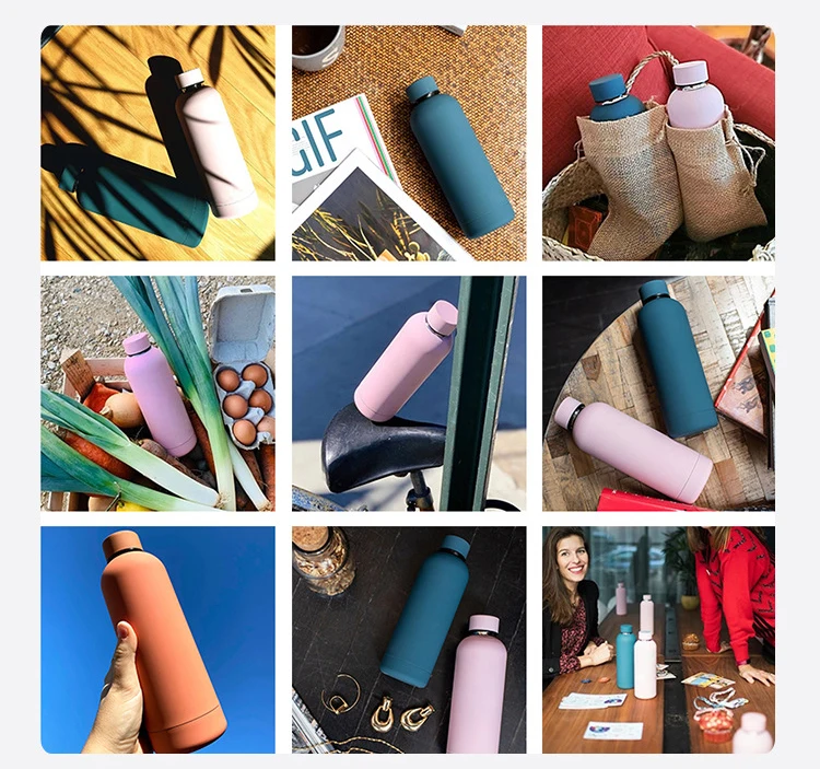 Custom Logo 500ml Drink Bottle Double Wall Stainless Steel Vaccum Flask Thermal Rubber Paint Matte Insulated Sports Water Bottle