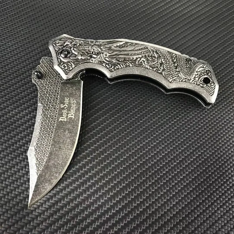 Stone wash relief surface all steel camping outdoor hunting survival folding knife