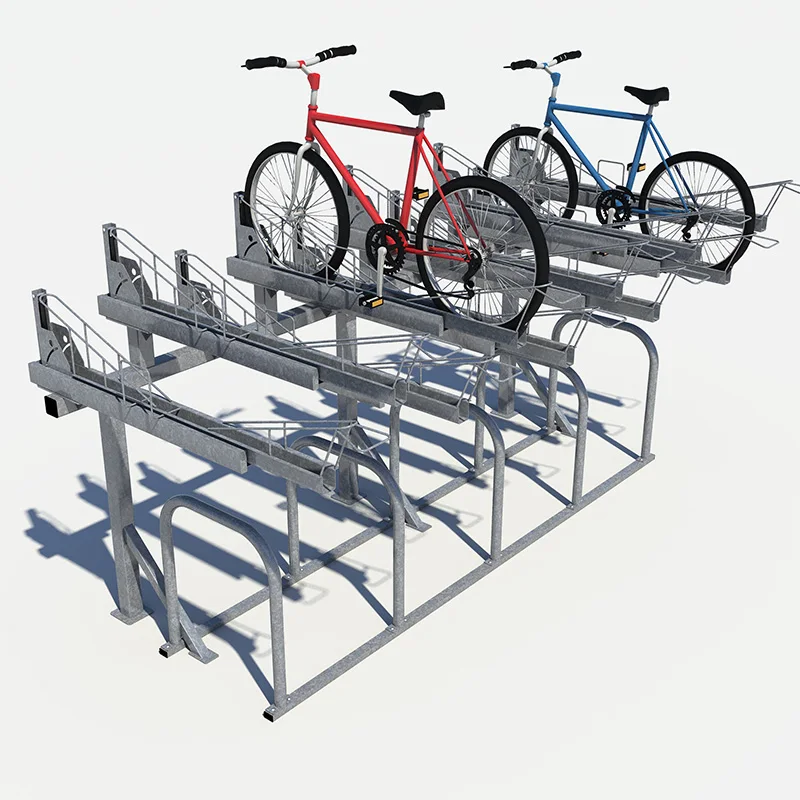 Vertical commercial outdoor u shape bike parking stand double decker bike rack