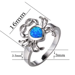 Wholesale August Rings Jewelry Women Silver Color Cute Animal Crab White/Blue Opal