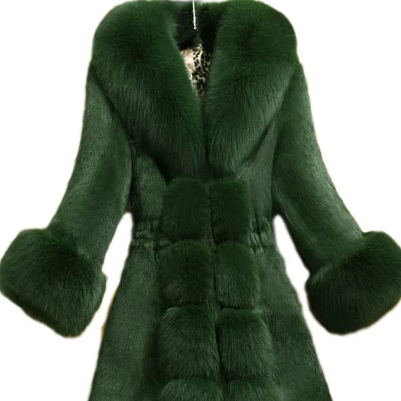 Hot sale high-end winter thick warm mid-length women faux fur coat mink coat for ladies