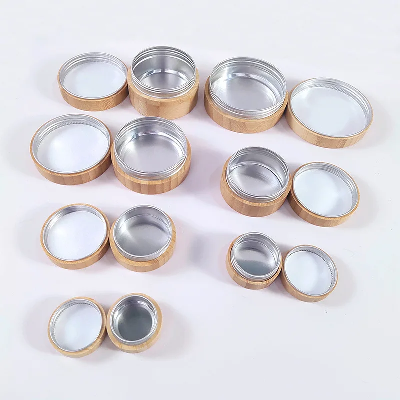 eco-friendly bamboo container 15 ml 30 ml 50 ml 80 ml 100 ml  bamboo aluminum jar empty bamboo wooden packaging