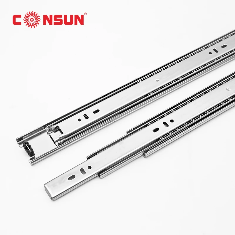 2022 Furniture Hardware Accessary Hot Sale Heavy Duty Full Extension Ball Bearing 3 Fold Telescopic Channel Drawer Steel Slides