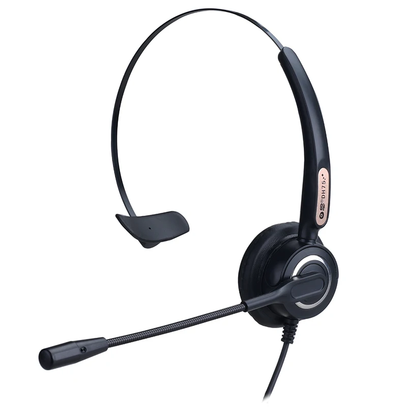 
The dh75 call center plug-in computer uses a 3.5mm dual plug single ear headset 