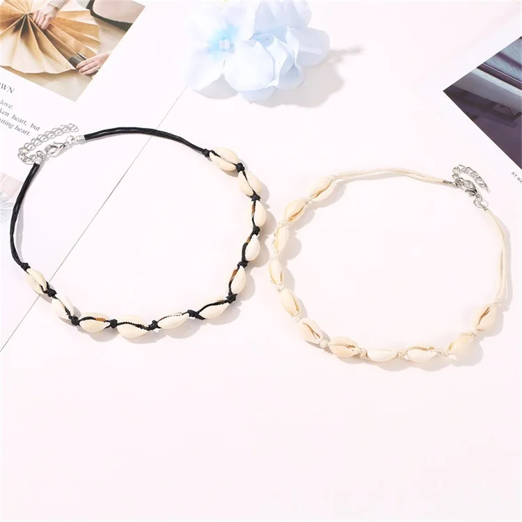 Fashion Personality Necklace Natural Conch Weave Black Clavicle Chain Sandy Beach Women Jewelry Necklaces