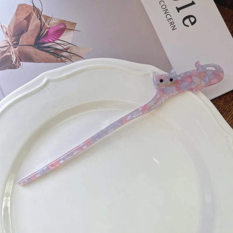 17cm Cute Acetate Hair Sticks Cat Hair Pins Retro Hairpins Disk Hair Accessories for Women Girls