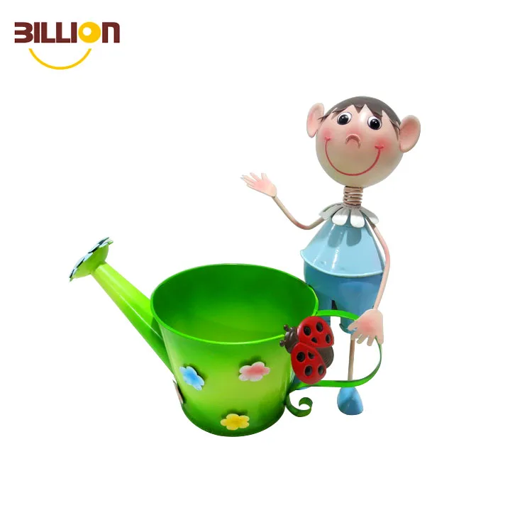 Iron Metal Garden Wholesale Planter Iron Boy Girl Figures Garden Flower Pot