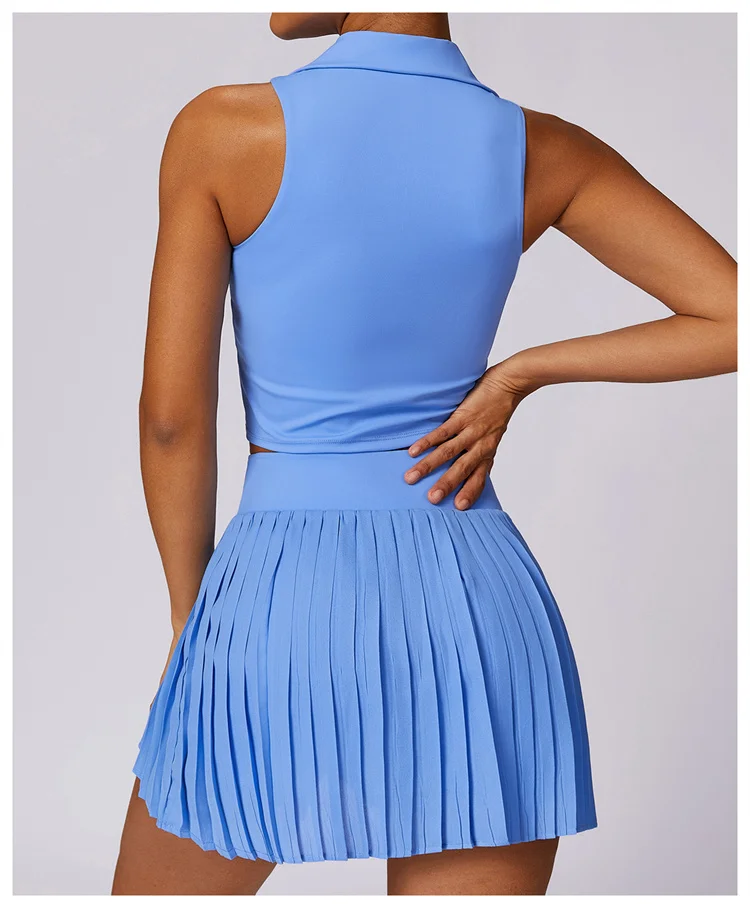 Women OEM Summer Outdoor Leisure Polo Sleeveless T-shirt Running Skirt Sports Fitness Suit Breathable Yoga Tennis Skirts Sets