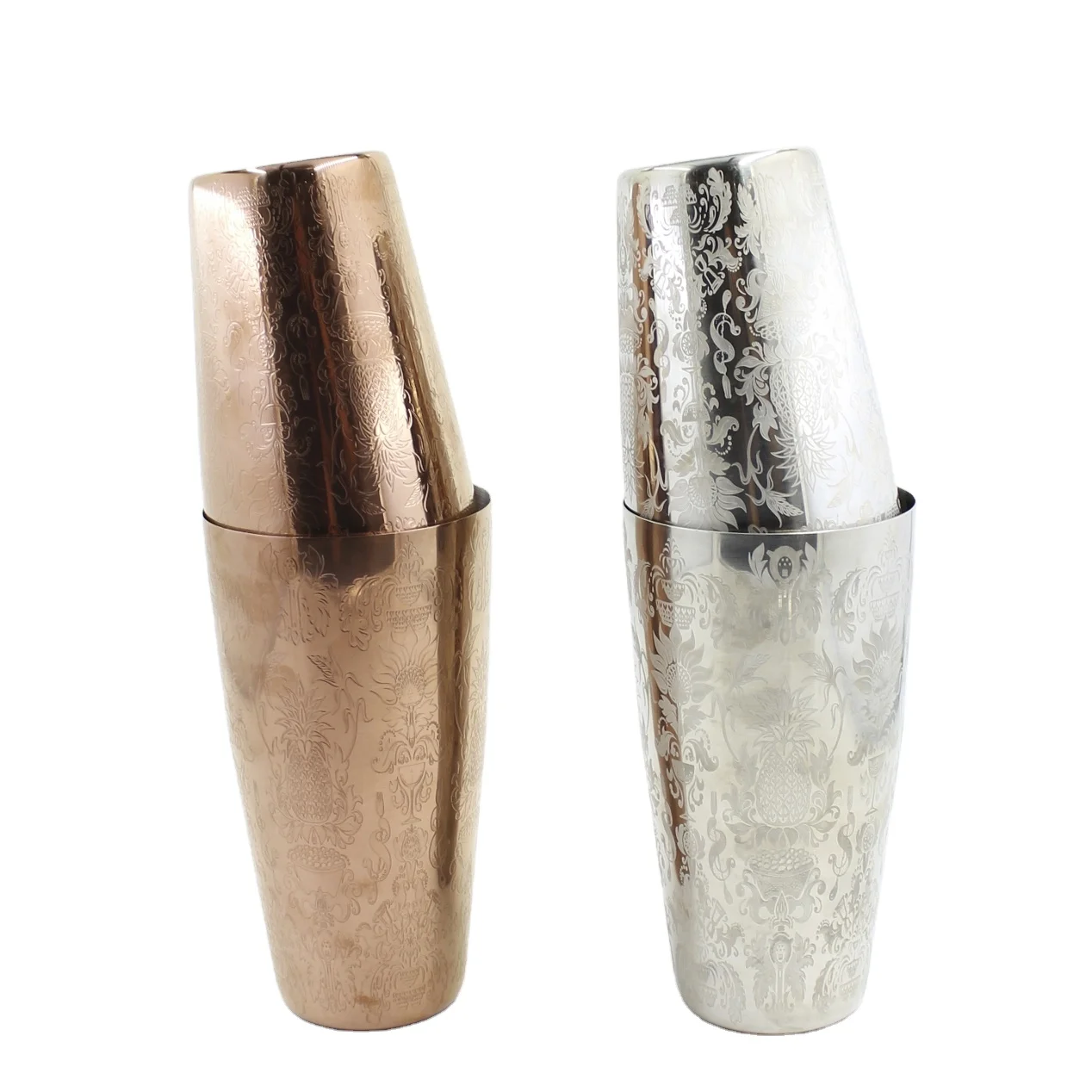 Stainless Steel Cocktail Boston Shaker Copper Pineapple Pattern Bartender Cocktail Bar Tools Bartender Set