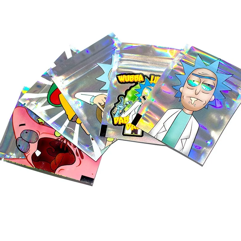 Custom Printed & Stock 100Pcs/Pack Mylar Plastic Bags Smell Proof Pouches Zipper Resealable Sealed Storage Holographic Packaging