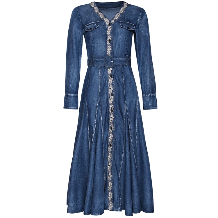 Factory Custom High Quality Comfortable Casual Style Robes Jeans Maxi Denim Dress