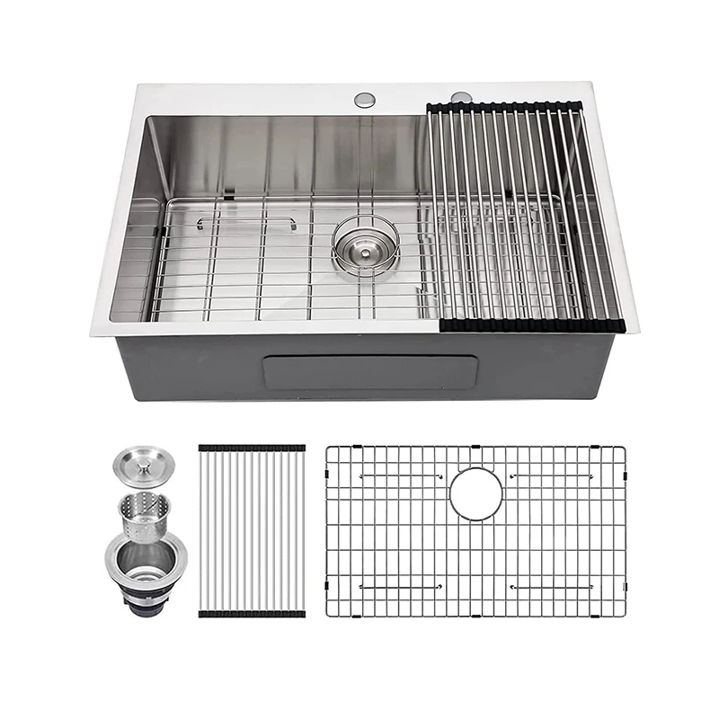 Single Bowl Kitchen Bar Sink Top Mount With Accessories For Modern Kitchen