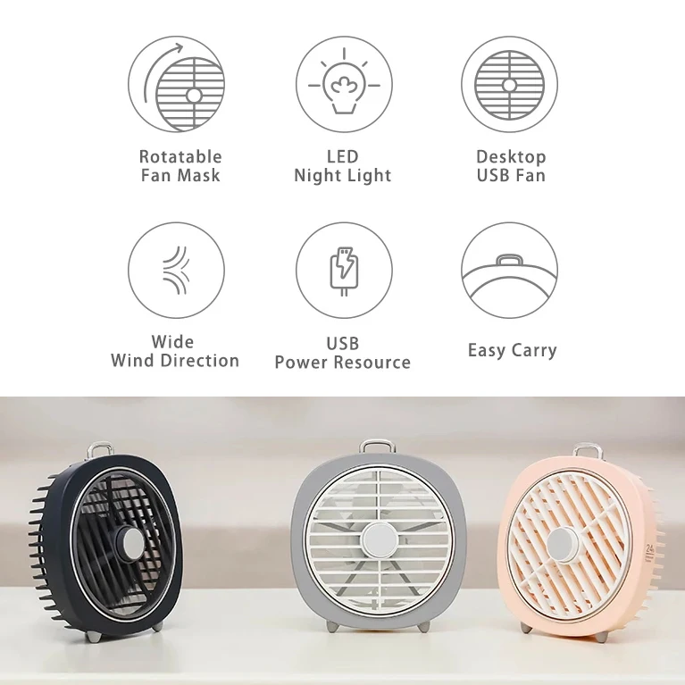 USB Desktop Fan LED Light BSCI Custom Warm Light Fan Portable Wholesale Mini Ventilation DC 5V desk bldc fan