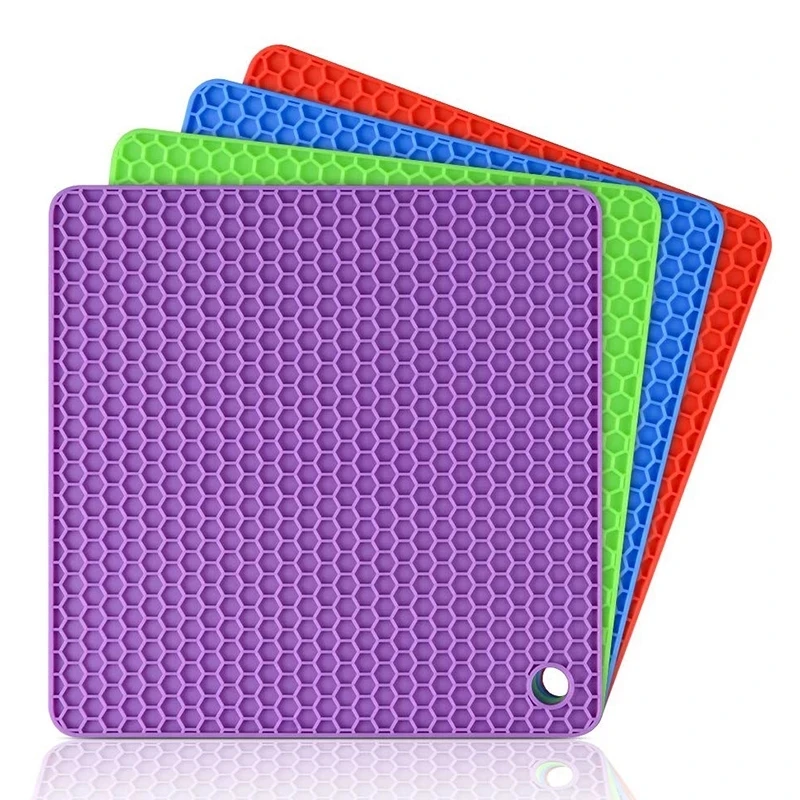 Square Honeycomb Non-slip Heat-Resistant Silicone Mats Bowl Pad Pot Holder Thicken Insulation Table Placemat Home Desktop Decor
