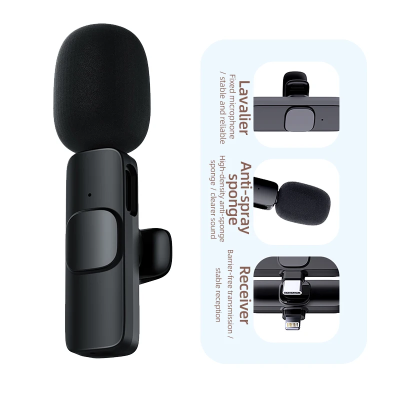 Wireless Recording Lavalier Microphone Plug Play Wireless Lapel Mic Live Stream Vlog Youtube Tiktok Interview