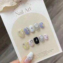 Rhinestone Nail Supplies OEM Custom Short Acrylic False Nail Gel Wholesale glazed donut press on nails